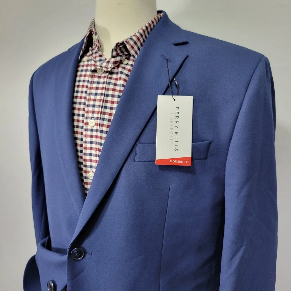 Perry Ellis Portfolio Men's Sport‎ Coat Blazer Two Button Blue Stretch 42S NEW